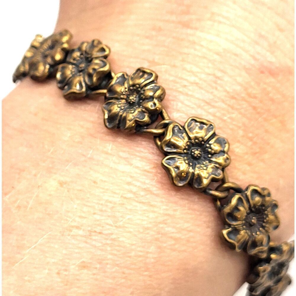 Antique Blossom Copper Flower Tennis Bracelet 7.5in
